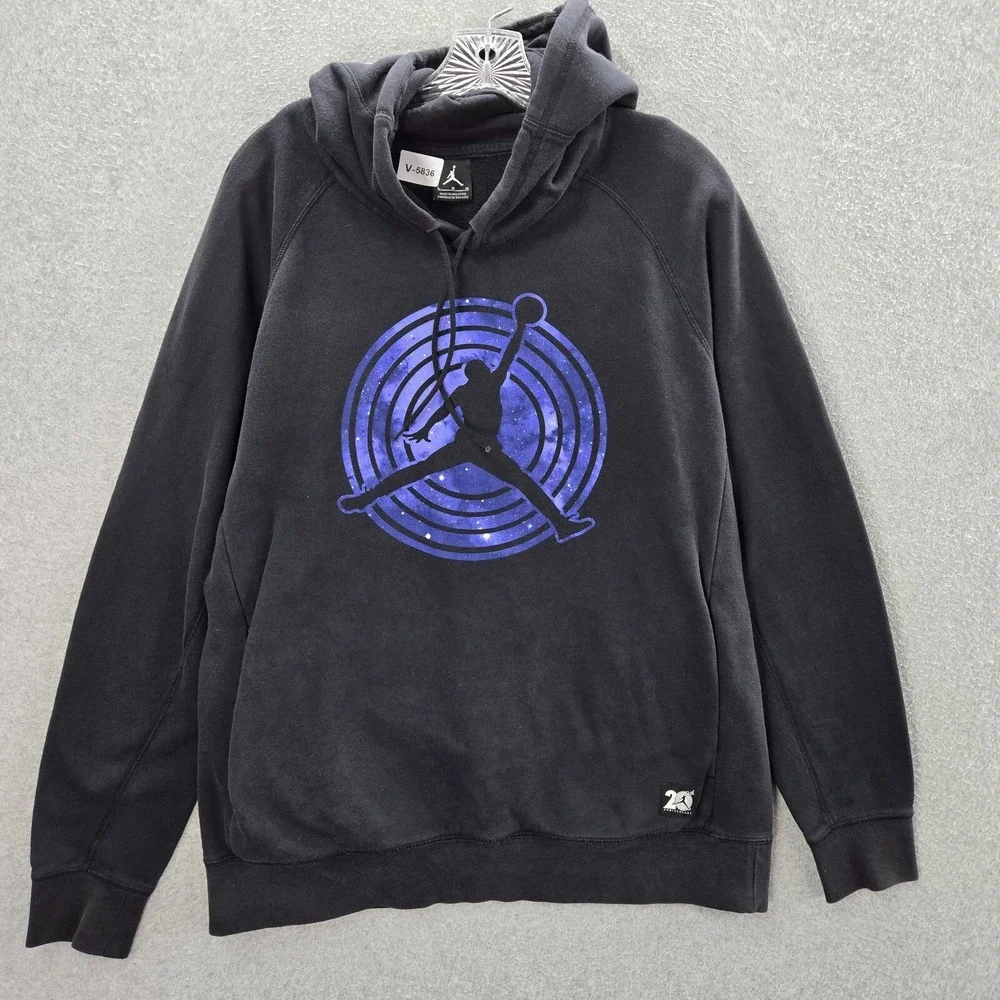 Air Jordan Men Sweatshirt Large Black Space Jam Hoodie‎ Logo Graphic Pullover